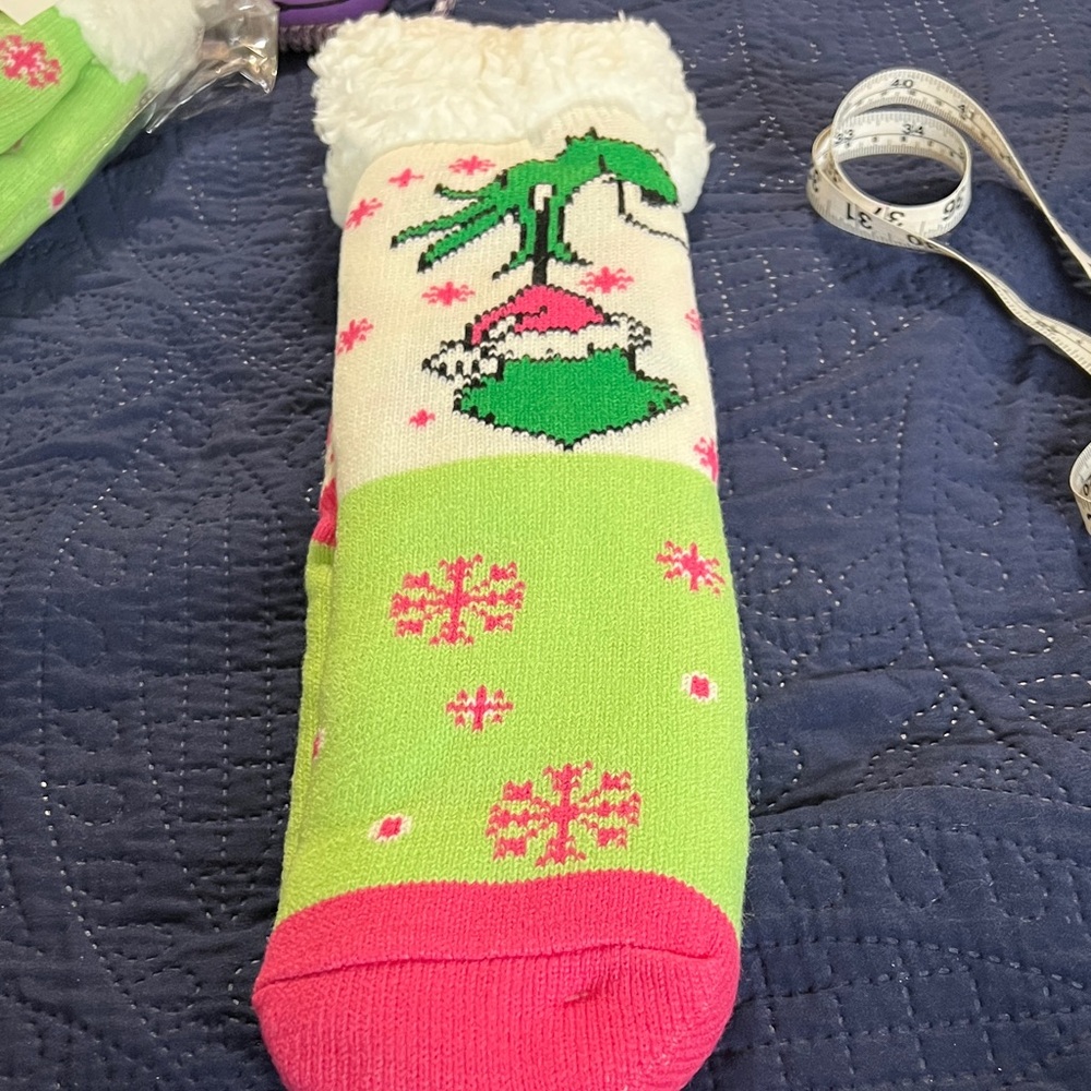 Green and Pink Grinch Christmas Socks